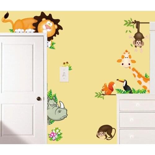 Cartoon Jungle Wild Animals Wall Stickers For Kids Rooms Boys Girls Children Bedroom Home Decor