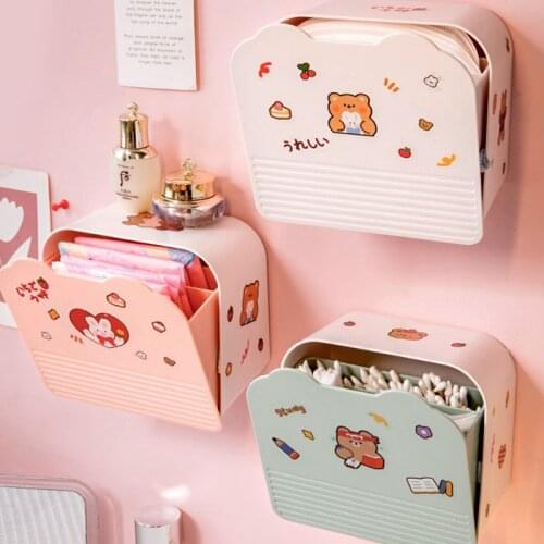 Wall-mounted Sanitary Napkin Storage Box Household Organizer Flip Cover Dustproof and Waterproof Cosmetic Cotton Storage Box