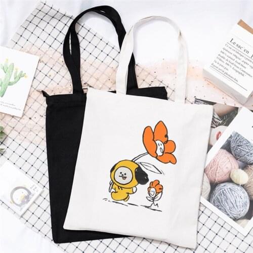 New Korean Bangtan Boys Kpop Animal Cartoon Flower Canvas Bag Handbag Fashion Ladies Women Shoulder Bags Casual Shopping Tote