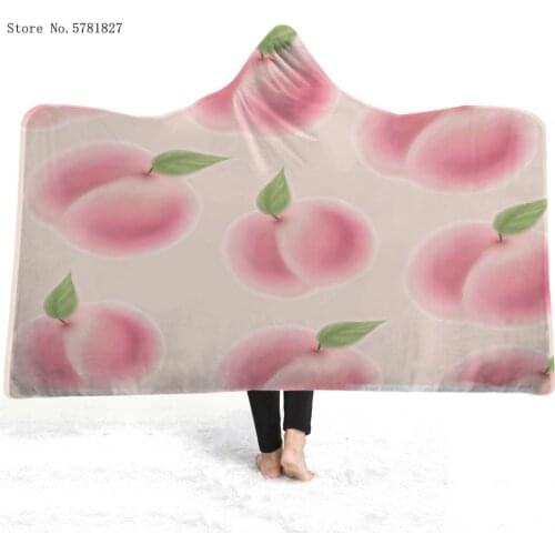 Peach Strawberry Hooded Blanket Green Plants Fleece Blanket 3D Print For Kid Adult Wearable Blanket Cartoon Throw Blanket