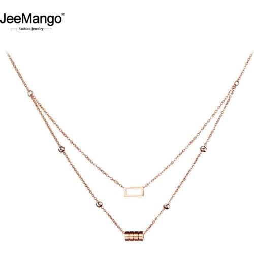 JeeMango Stainless Steel Geometric Cylinder & Square Choker Necklace Jewelry Lovely Wedding Pendant Necklace For Women JN17046