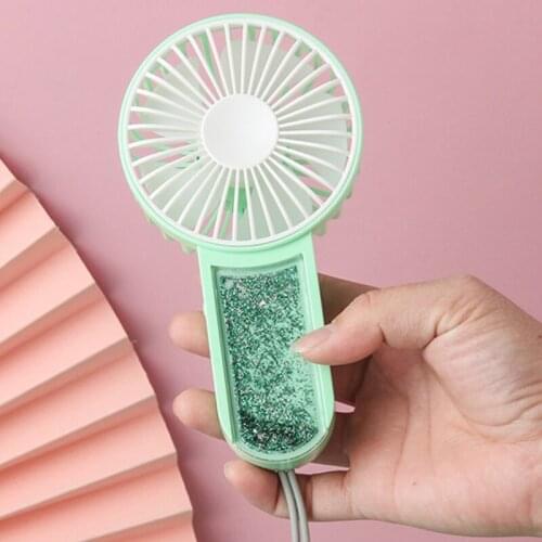 2-in-1 Handheld USB Fan Shining Quicksand Design Mini Hanging Fan Portable Hand Fan 3 Wind Speed for Kids Adult Outdoor