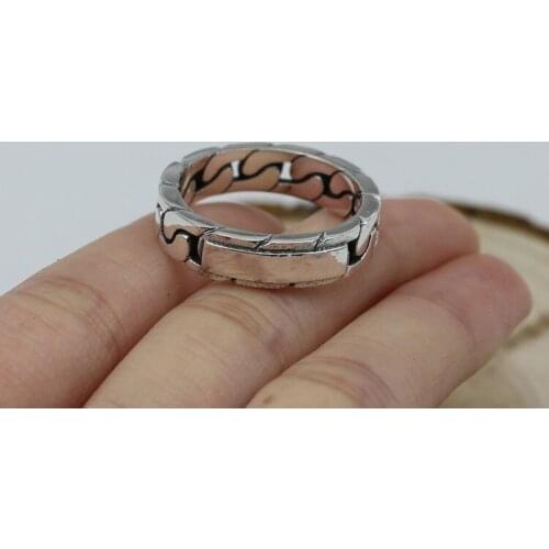 Real 925 sterling silver fine chain wave pattern ring female simple personality retro mens ring