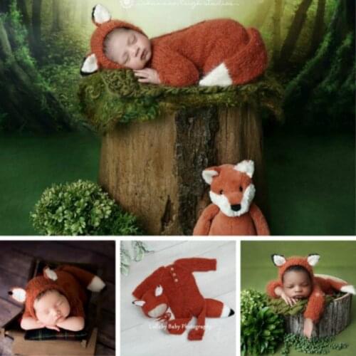 Newborn Phootgraphy Props Baby Photo Clothes Little Fox Baby Sets Infantil Photo Shoot Accessories Woolen Yarn Photo Clothes
