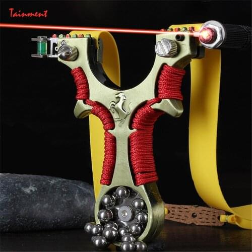 New Laser Slingshot Aiming Fast High Precision Infrared Slingshot + Flat Rubber Band and Steel Marbles for Outdoor Game, Hunting
