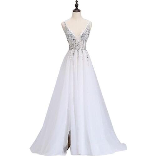 BEALEGANTOM 2021 Luxury Cheap V-Neck Lace A-Line Prom Dresses Beaded Long Formal Evening Party Gown Vestidos De Gala