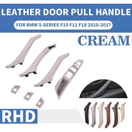 Luxury Leather Right Hand Drive RHD For BMW 5 series F10 F11 520 525 Cream Car Interior Door Handle Inner Panel Pull Trim Cover