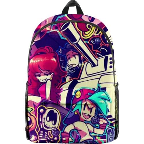 WAWNI Friday night funkin Oxford Cloth Shoulder Backpack Printed Multi Zipper Pack Casual Girls Student School Bag