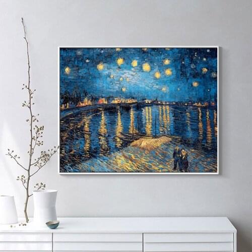 SELFLESSLY Wall Starry Night on the Rhone River by Vincent Van Gogh Famous Artist Art Print Poster Wall Picture Canvas Painting