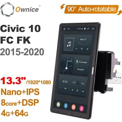 Tesla style PX6 13.3" Android 10 Car DVD Player 1920*1080 Rotatable IPS Navigation GPS For Honda Civic 10 FC FK 2015 -2020 Radio