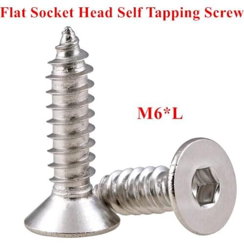 30pcs DIN7991 M6 Stainless steel 304 Hex socket flat head self tapping screw M6*16/20/25/30/35/40mm countersunk head screws