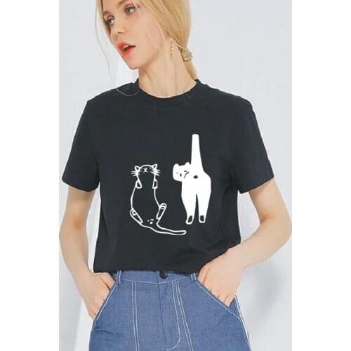 Summer New Cotton Female T-shirt Cartoon Printed Female Graphic T-shirt Harajuku Funny T-shirt Female Tops Tee White