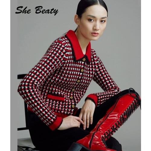 She Beaty Knitted Sweater Cardigans Women Turn-Down Collar Single Breasted Long Sleeve High Street Traf Tops Gilet Femme Clothes