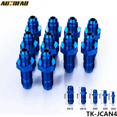 10pcs/lot 4AN AN4 MALE THREAD STRAIGHT BULKHEAD FLARE BLUE ALUMINUM ANODIZED FITTING AF-JCAN4