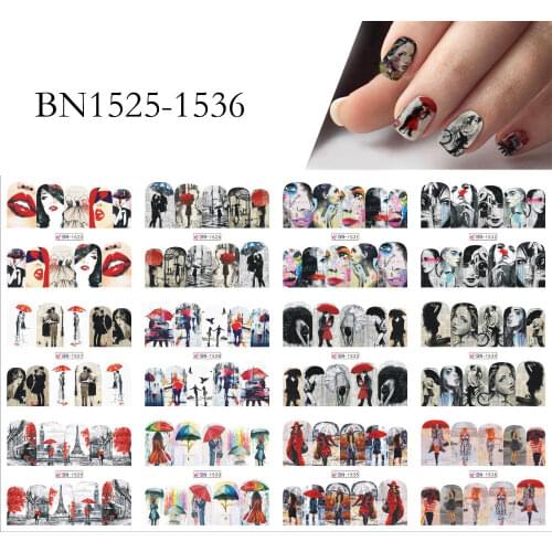 12 Types Watercolor Romantic Valentine Design Nail Art Sticker Decal Slider Red Maple Water Decals for Valentines Day gift 2020