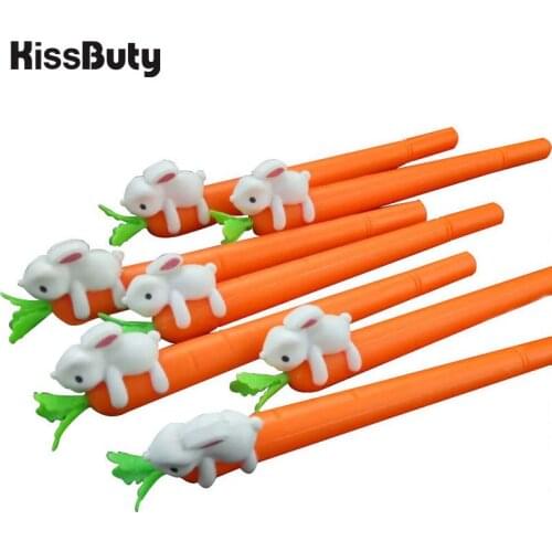 2Pc Black Ink 0.5mm Cute Cartoon Little White Rabbit Carrot Gel pen Kawaii Gel Pen Students Office Signature Pen Stationery