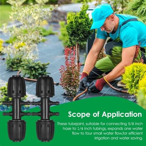 20 Pieces Barbed Tee Drip Irrigation Tubing Connectors Hose Joint 5/8 Inch to 1/4 Inch 6 Way Fittings Adapter