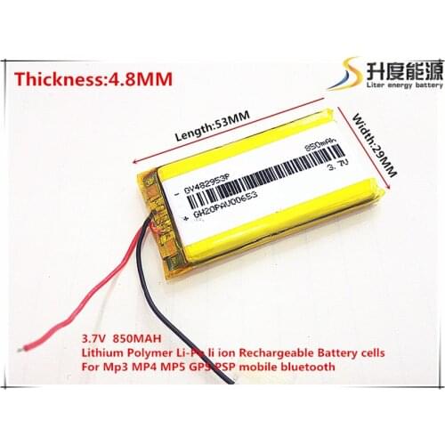 3.7V,850mAH 482953 PLIB; polymer lithium ion / Li-ion battery for dvr,GPS,mp3,mp4,cell phone,speaker
