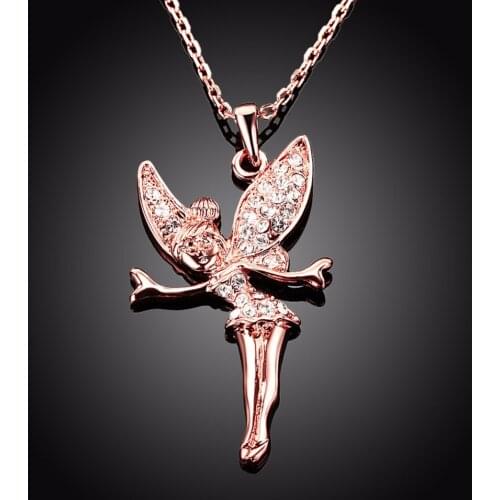 3 colors Fairy Angel Fashion Jewelry wedding women lady Gold color Necklace Nickel Free Pendant Crystal SWA Elements KN010