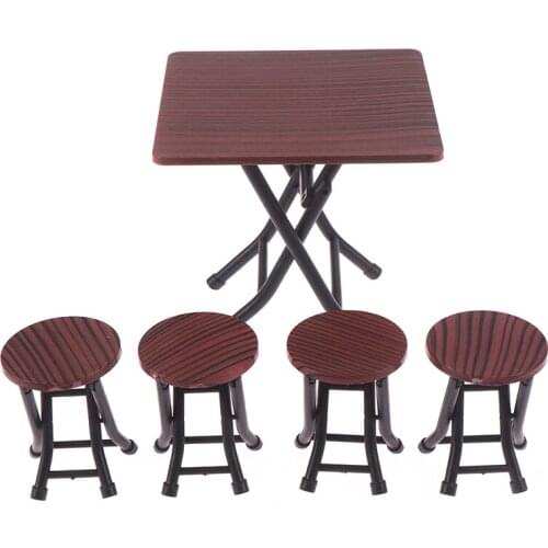4Pc/set Dollhouse 1/12 Miniature Wooden Dining Chair Table Furniture Set For Doll house Kitchen Food Furniture Toys