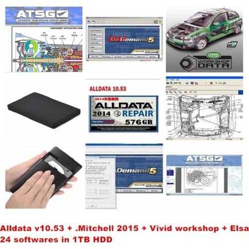 Alldata V10.53 DHL Free Ship 2021 Alldata+Mit//Chell 2015+ImmoKiller+Iecdoc+Vivid+Heavy+EtttTK Auto Repair Software 24In 1TB HDD