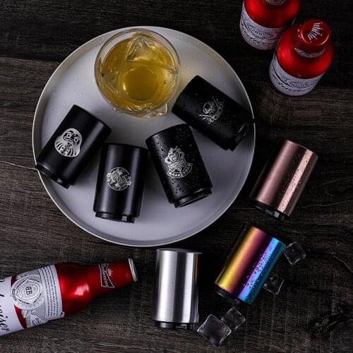 Stainless Steel Push Down Opener Automatic Beer Bottle Opener Wine Beer Soda Cap Opener Magnet Beer Opener Kitchen Accessories