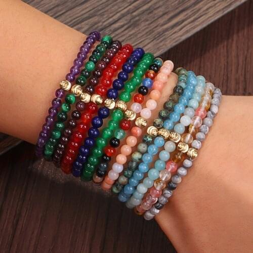 4MM Small Natural Stone Crystal Bracelets for Women Turquoises Amethysts Lapis Agates Quartz Purple Crystal Bracelets Healing