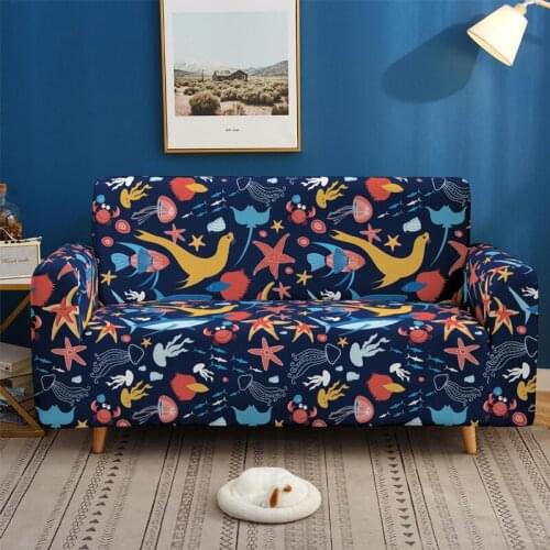 Marine Life Printed Sectional Sofa Cover All Cover High Elastic Universal Couch Covers Soft Brushed Stretch Seat Covers
