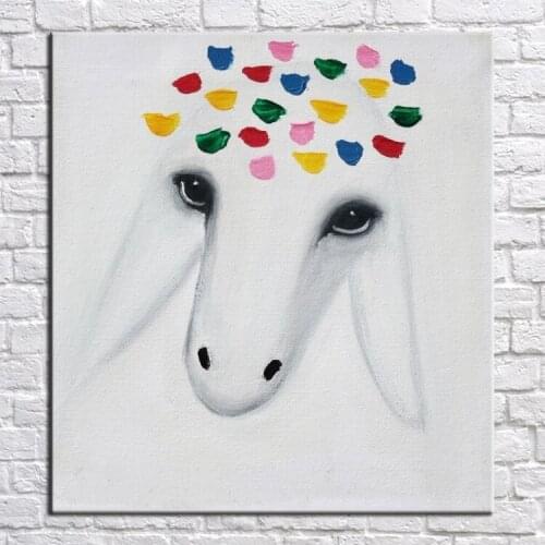 Color Animal Children BedRoom Lovely Cartoon Goat Handmade Oil Painting Living Decoration Picture Wall Art Handmade Oil Painting