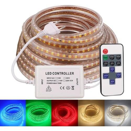 SMD 2835 LED Strip Dimmerable 220V 240V EU AU UK Waterproof 120 LEDs/m Ribbon Tape Flexible LED Light