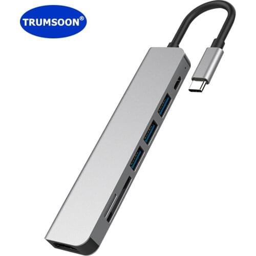 Trumsoon Type C to HDMI 4K USB 3.0 C SD TF Card Reader Adapter for Macbook iPad Huawei Mate30 Dock Samsung S9 Dex TV Projector