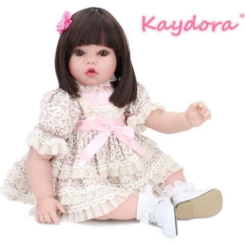 Kaydora Baby Reborn 22 inch Silicone Reborn Baby Pink Flower White Princess Dress Lifelike Vinyl Baby Dolls Gift lol Christmas