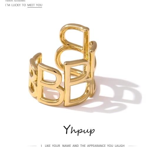 Yhpup Fashion Creative Brand Letter B Stainless Steel Opening Ring 2021 for Women Charm Metal Golden Finger Charm Ring Jewelry