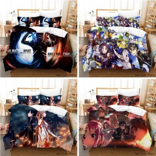 Sword Art Online Novel Game Bedding Set Japan Style Cartoon Anime Duvet Cover Quilt Kids Adult 3D Bedclothes Twin Full Bedline