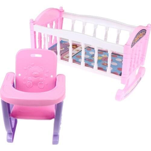 1PC Dollhouse Princess Pink Cradle Bed Furniture Decor for 9-11inch Reborn Girl Baby Doll Kids Pretend Play Toy Birthday Gift