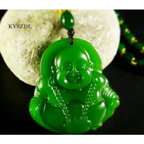 KYSZDL 40mmX44mm Imperial Green stone Buddha Bead Pendant 1PCS with free beads necklace rope