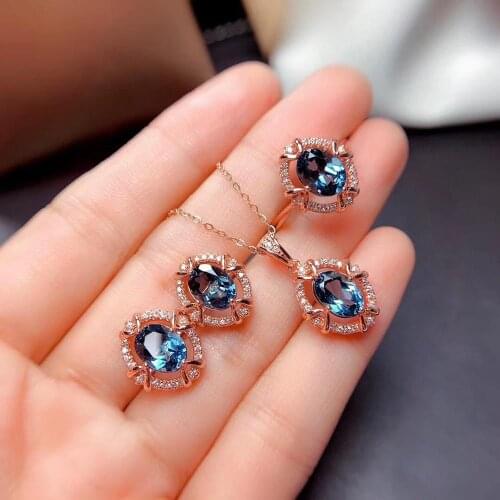 Best Gift Natural and Real Topaz Set Natural And Real Topaz Jewelry set 925 sterling silver 1pc Ring,1pc Pendant,2pcs Earring