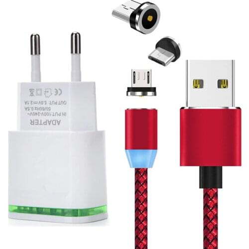 Magnetic Cable & LED Wall plug Charger Micro usb Wire For Samsung S4 S7 edge J4 J7 For Lenovo K6 K8 Vibe A P1 Honor 7a 8a 7x 8x