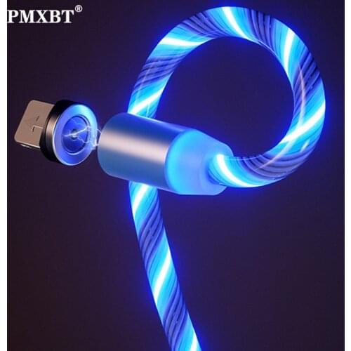 Magnetic Charging Cable Micro USB Type C LED Flow Luminous Lighting Phone Data Cable Magnet Charger For iphone Xiaomi Usb Kable