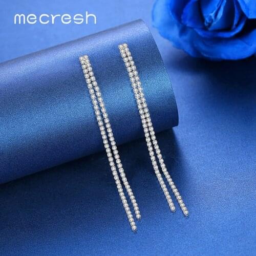 Mecresh Rhinestone Long Chain Tassel Dangle Drop Earrings Wedding Jewelry Simple Crystal Bridal Earrings Women Accessories H1374