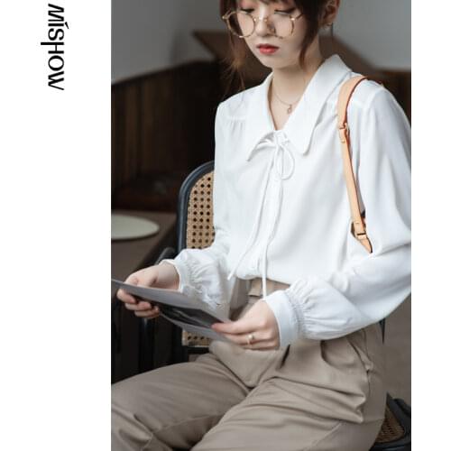 MISHOW 2021 Spring Shirts For Women Long Sleeve Turn Down Collar Solid Tops Office Lady Female Fashion Shirt MX21A4418