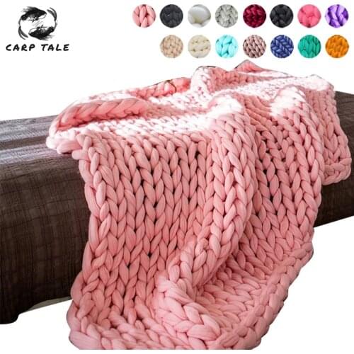 Multi-size Fashion Hand Chunky Wool Knitted Blanket Thick Yarn Merino Wool Bulky Knitting Throw Blankets Chunky Knit Blanket