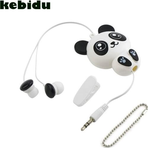 Kebidu 3.5mm Wired Earphones Retractable Headphones Headsets Cute Panda design for Smart Phone MP3 Music