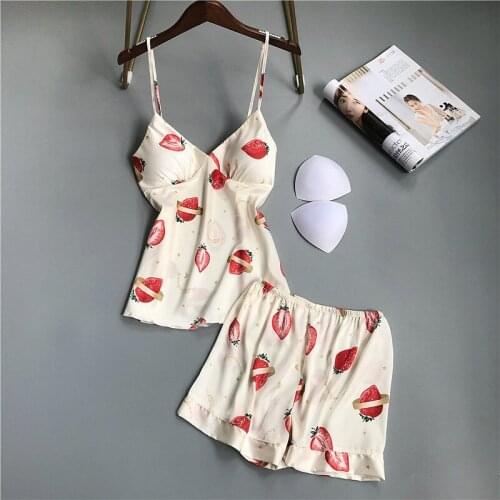 Summer Women Pajamas Suit Thin Cute Ice Silk Sleepwear Casual Homewear Lovely Sex Appeal Imitate Pajama Suit 2PCS Халат
