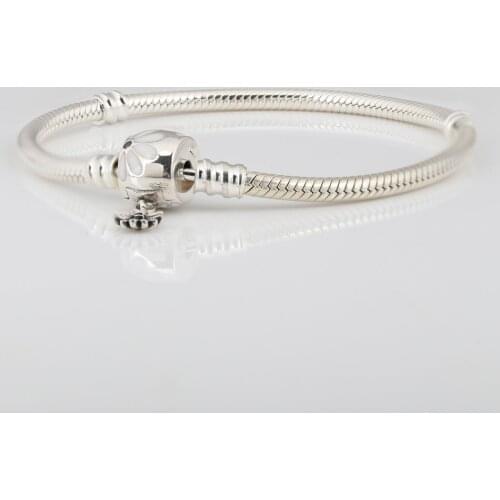 Authentic S925 Silver Bead Charm Dangle Bracelet for Women Moments Daisy Clasp Snake Chain Bracelet Girl Lady Gift