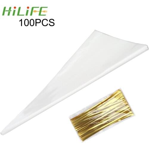 Transparent Cone Storage With Organza Pouches 100PCS/Lot DIY Candy Bag Wedding Birthday Party Decoration Sweet Cellophane