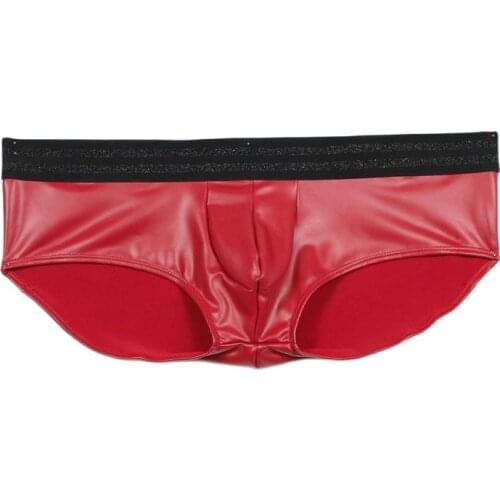 Sexy Men PU Faux Leather U Convex Pouch Boxers Sexy Lingerie Underwear Latex Low Rise Micro Mini Short Bikini Gay Wear Plus Size