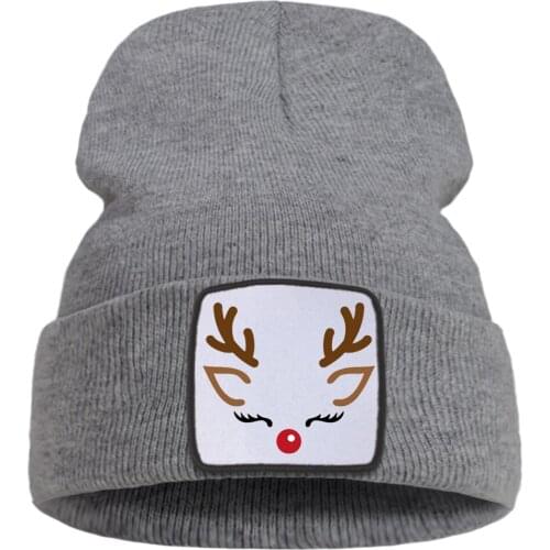 Brown Antlers Fawn Cartoon Christmas Men Winter Knit Hats Hip Hop Warm Unisex Autumn Hat Solid Color Harajuku Beanie For Teens