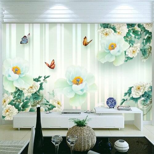 Modern Fashion Mural Wallpaper 3D Stereo Peony Butterfly Flowers Photo Wall Painting Living Room TV Sofa Background Wall Decor