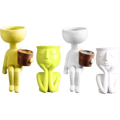 4x Unique Resin Portrait Sculpture Flower Pot Home Indoor Succulent Planter